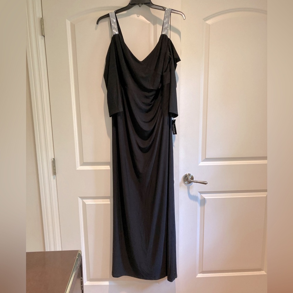 Mid sleeve off shoulder rhinestone straps